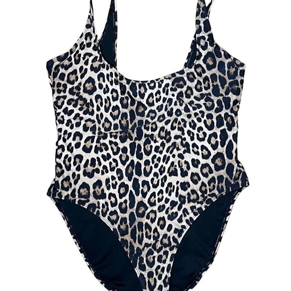 Good American Swim Women 6 Black Animal Print Leopard One Piece Neutral Travel - Picture 1 of 11